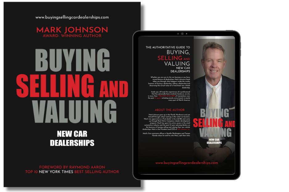 Front and Back Covers of the book Buying Selling and Valuing New Car Dealerships by Mark Johnson